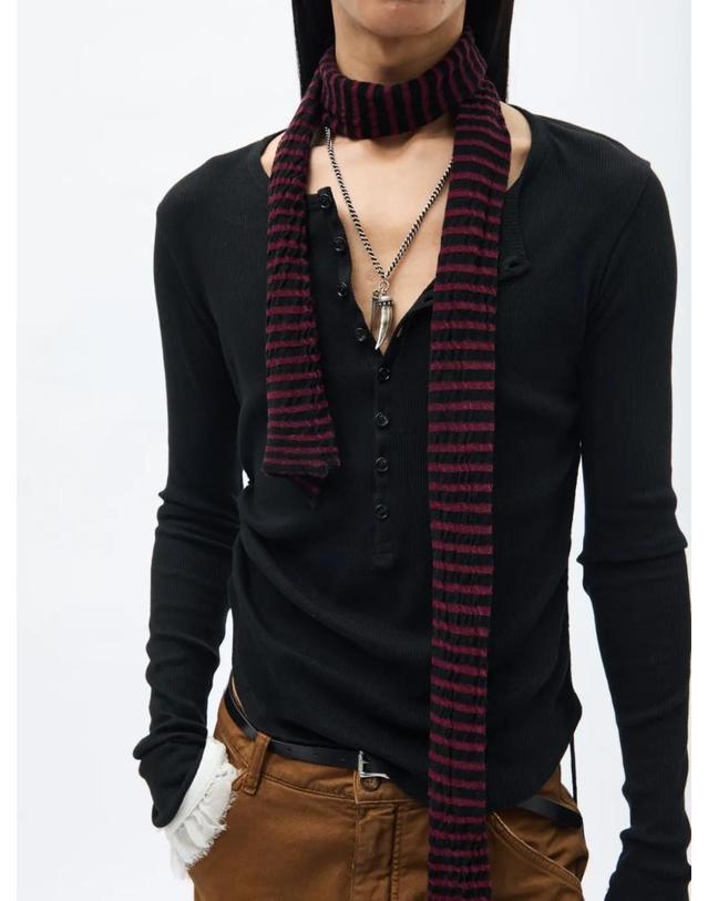 앤 드뮐미스터 앤드뭘미스터 [해외직구] 26 FW Ann Demeulemeester 오사 스트라이프 크레이프 니트 스카프 B0014355FA059 TP458616137 착용컷