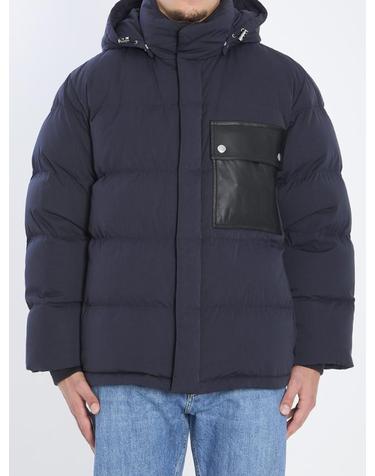 [해외직구] 25FW 보테가 베네타 블루 후드 다운 자켓 with intreccio 모티브 레더 patches In 코튼 블렌드 man 837046V5O604246 TP580071780