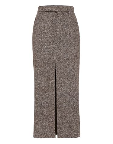 [해외직구] 25FW 브루넬로 쿠치넬리 Sartorial Pencil 스커트 in diagonal 멜란지 of 버진 울 앤 실크 with moniline MG531G3918C6321 TP572935518