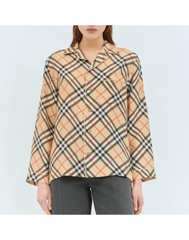 [해외직구] 26 FW 버버리 빈티지 체크 리버스 카라 포켓 파자마 셔츠 베이지 8094535 B9368
