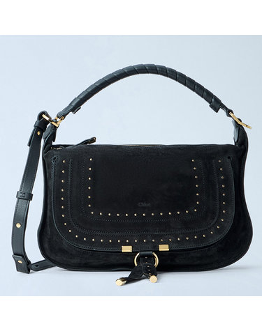 [해외직구] 26 FW 끌로에 Marcie M 스터드 스웨이드 마르씨 숄더백 블랙 CH26AS882S82001