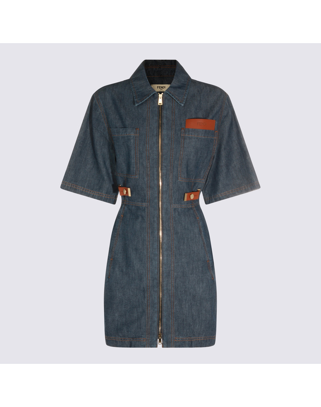 펜디 [해외직구] Fendi 미니 원피스 셔츠 Fendi 슬림 핏 in 데님 di 코튼 con 집 FLD576AW8HF0QB0 TP575783881 착용컷