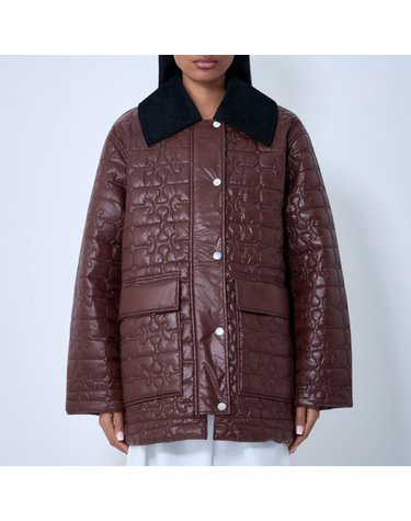 [해외직구] 26 FW 가니 로고 모티프 퀼트 코듀로이 와이드 칼라 버튼 자켓 브라운 W0397 979
