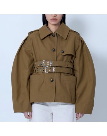 [해외직구] 26 FW 가니 워크웨어 벨트 숏 페플럼 자켓 카키 A1010196 840