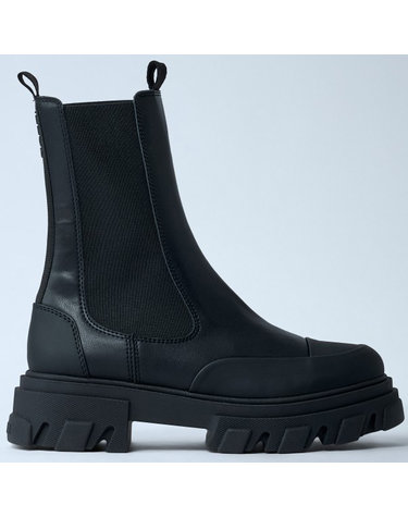 [해외직구] 26 FW 가니 Cleated 로고 힐탭 러버 토캡 미드 첼시 부츠 블랙 S3238 099