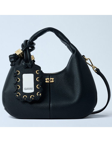 [해외직구] 26 FW 가니 Mini Hobo 미니 호보 레더 숄더 스트랩 토트백 블랙 A6976 099