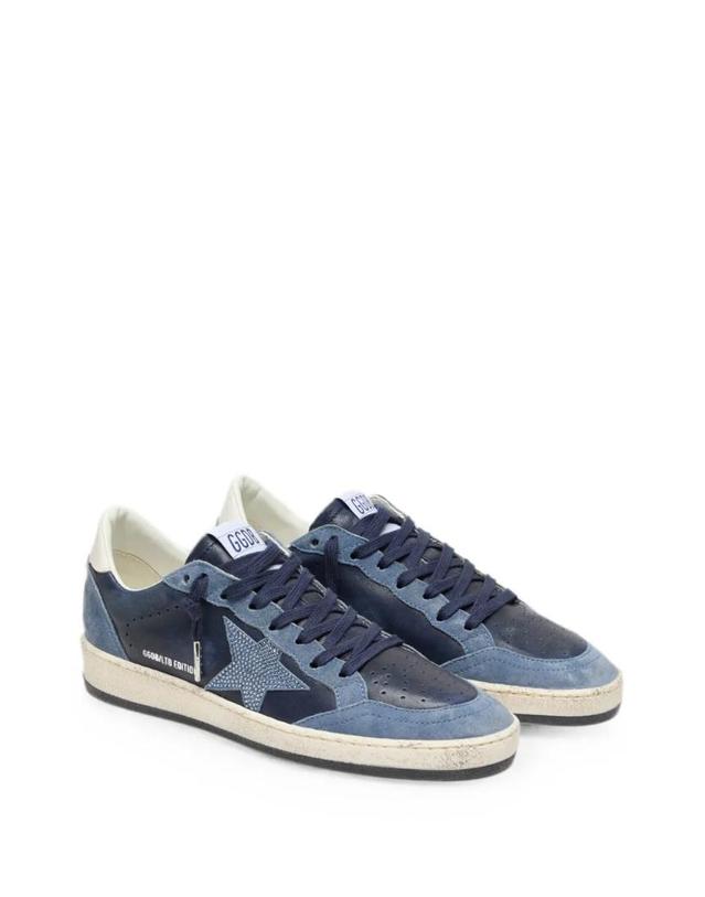 골든구스 [해외직구] 26 FW Golden Goose 볼 스타 LTD 다크 블루 레더 앤 라이트 블루 스와로브스킨 크리스털 스웨이드 패널 스니커즈 GWF00117F008556 TP454324314 착용컷