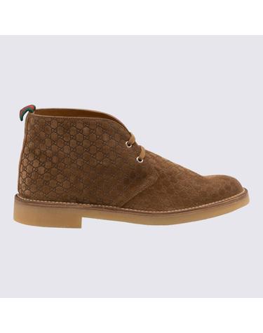 [해외직구] 구찌 브라운 앵클 부츠 with 웹 디테일 on the 힐 앤 로우 힐 in GG Suede Man 831283AAEYC2842 TP573034595