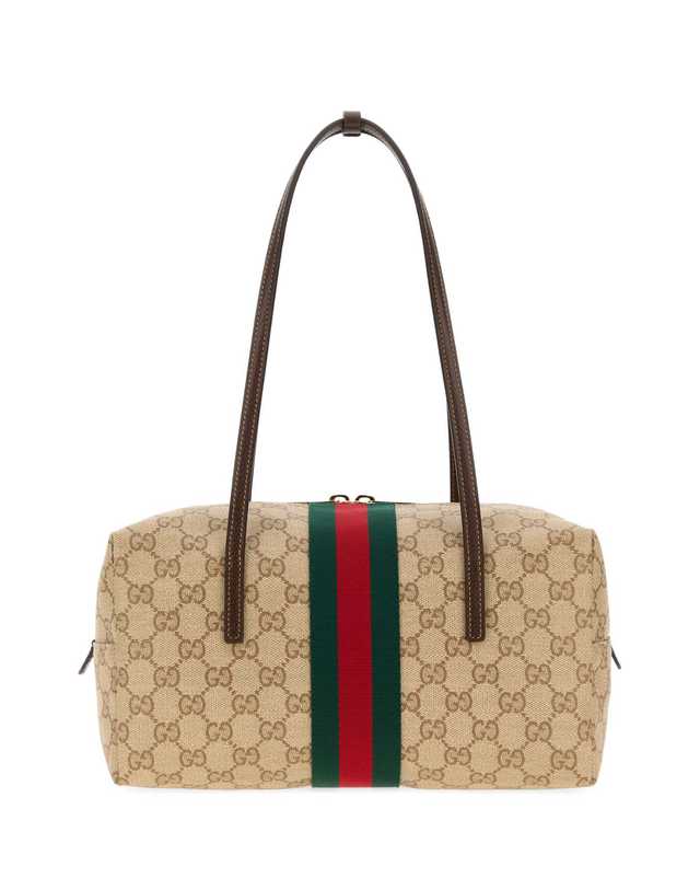 구찌 [해외직구] 구찌 Boston 베이지 숄더 백 with 투 탑 H앤les 앤 맥시 웹 스트랩 in GG 캔버스 for 여성 875228FAF798547 TP575987108 착용컷