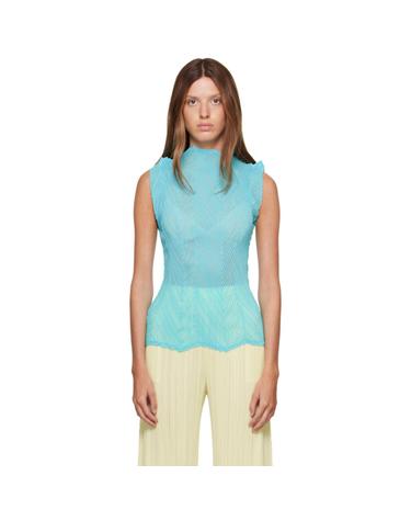 [해외직구] 26 FW Issey Miyake 블루 지그재그 플리츠 탑 262809F099010