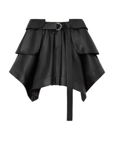 [해외직구] 26 FW 로에베 라지 사이드 포켓 벨티드 웨이스트 러플 레더 카고 미니 스커트 블랙