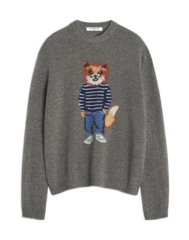 [해외직구] 25FW 메종 키츠네 Grey 크루넥 스웨터 with 로고 자수 on the 프론트 in 울 블렌드 Man PM00806KH0002H170 TP573032768