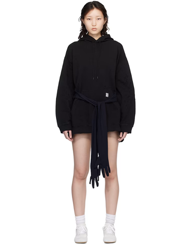 [해외직구] 26 FW 메종마르지엘라 블랙 후드 글러브 스웨트셔츠 미니 드레스 261188F052003