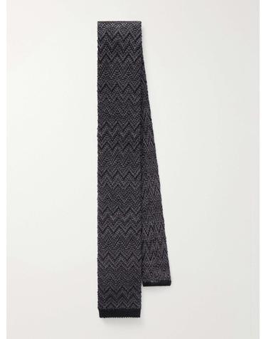 [해외직구] 26 FW 미쏘니 블랙 스트라이프 크로셰 니트 울 실크 블렌드 타이 TP581954729