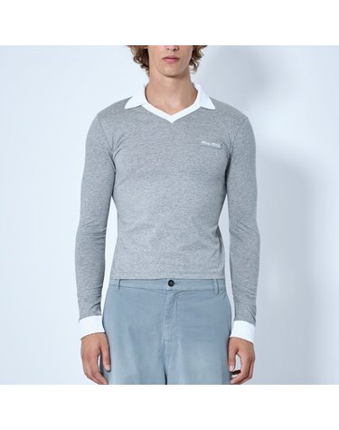 [해외직구] 26 FW 미우미우 로고 패치 칼라 브이넥 니트 스웨터 MJLA57 192Q F052N