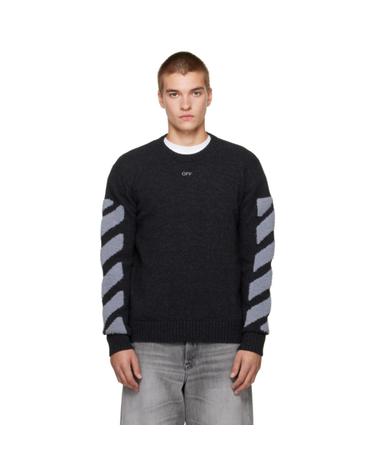 [해외직구] 26 FW 오프화이트 그레이 다이애그널 퍼지 니트 크루넥 스웨터 262607M201000
