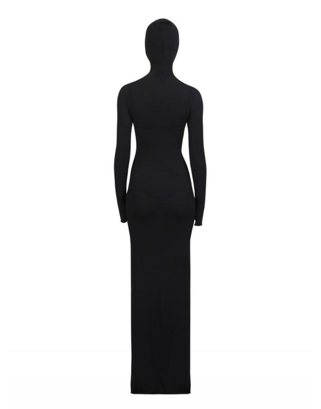 오프화이트 [해외직구] 23FW Off 화이트 롱 블랙 저지 드레스 with 롱 슬리브 플로럴 appliquAs on the shoulders 배색 로고 on the 체스트 OWHI090S23KNI0011045 TP580041067 착용컷
