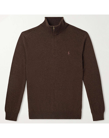 [해외직구] 26 FW 폴로 랄프로렌 브라운 로고 파인 게이지 소프트 울 니트 하프집업 스웨터