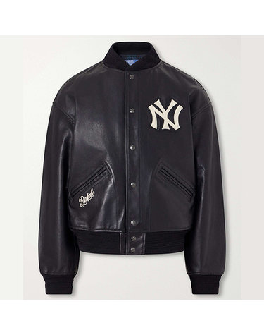 [해외직구] 26 FW 폴로 랄프 로렌 남성 MLB 아플리케 레더 바시티 자켓 BLACK