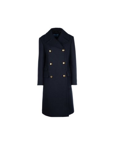 [해외직구] 26 FW 프라다 로고 패치 더블 브레스티드 버진 울 코트 P650QE11H4