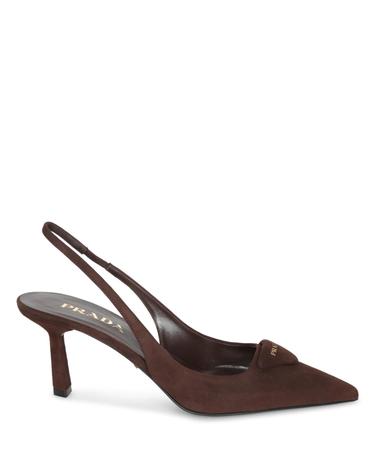 [해외직구] 26FW 프라다 Suede 슬링백 슈즈  프라다 골든 메탈 로고  포인티드 toe  1I901M008F0003 TP582372882