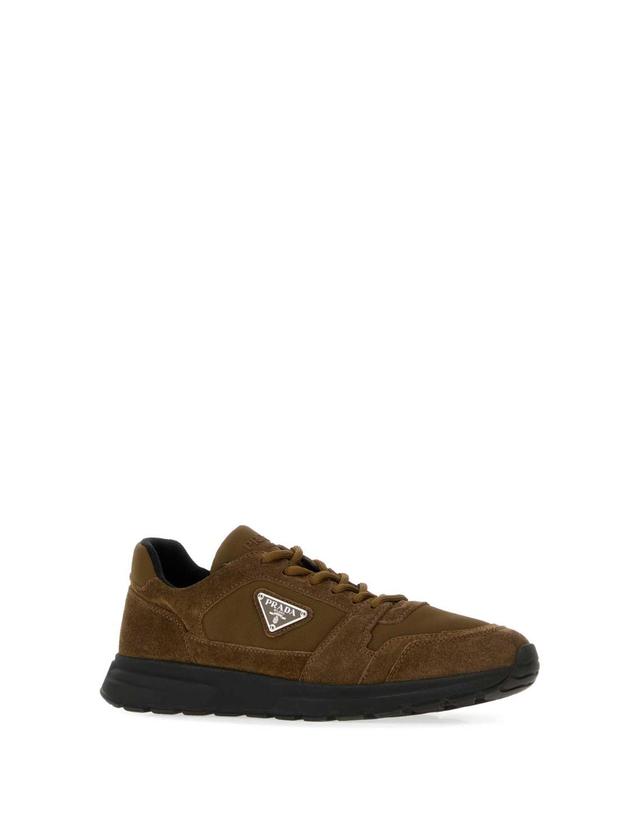 프라다 [해외직구] 26FW 프라다 브라운 캔버스 앤 suede Prax 스니커즈 2EE479FG0003ANKF0E2Q TP582302944 착용컷