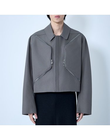 [해외직구] 26 FW 릭오웬스 Heizer Mac 클래식 칼라 집업 크롭 자켓 그레이 RU01F2795 CDU 34