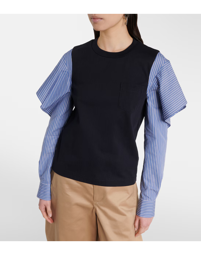 사카이 [해외직구] 26 FW 사카이 스트라이프 코튼 저지 포플린 셔츠 TP582250971 착용컷