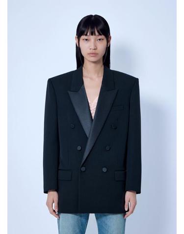 [해외직구] 26 FW 생로랑 여성 Double Breasted Blazer with Satin Lapels sla0265030blk