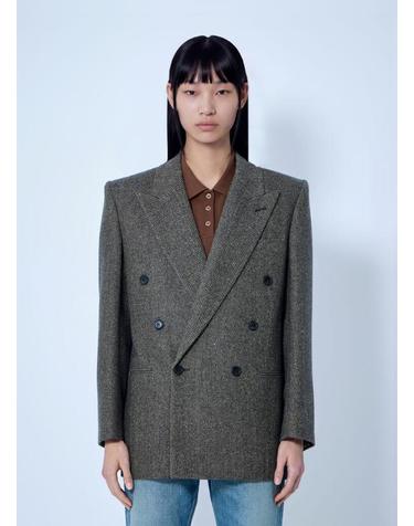 [해외직구] 26 FW 생로랑 여성 Double Breasted Herringbone Blazer sla0265014brn