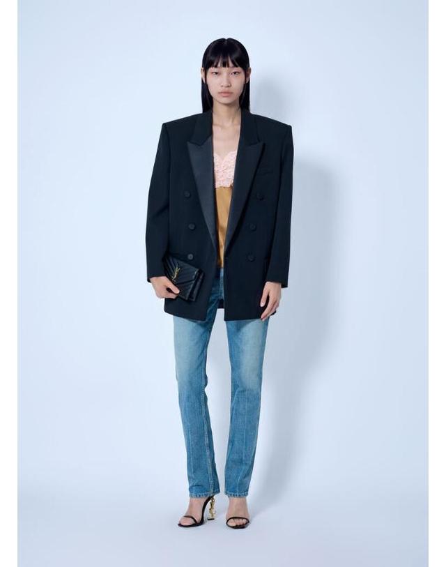 생 로랑 [해외직구] 26 FW 생로랑 여성 Double Breasted Blazer with Satin Lapels A003I9 Y7E63 1000 TP878334429 착용컷
