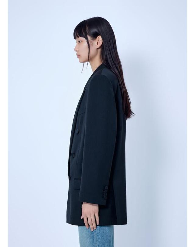 생 로랑 [해외직구] 26 FW 생로랑 여성 Double Breasted Blazer with Satin Lapels sla0265030blk 착용컷