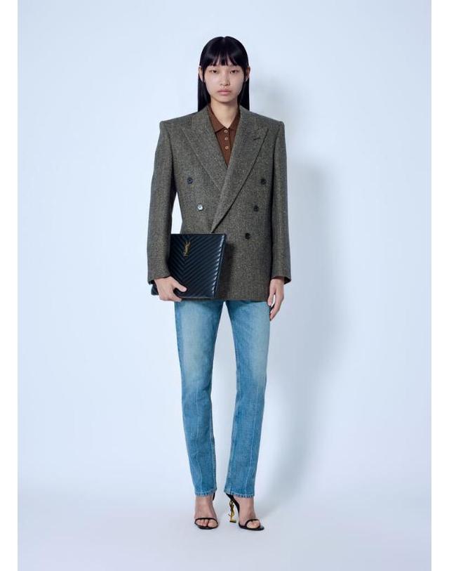 생 로랑 [해외직구] 26 FW 생로랑 여성 Double Breasted Herringbone Blazer sla0265014brn 착용컷