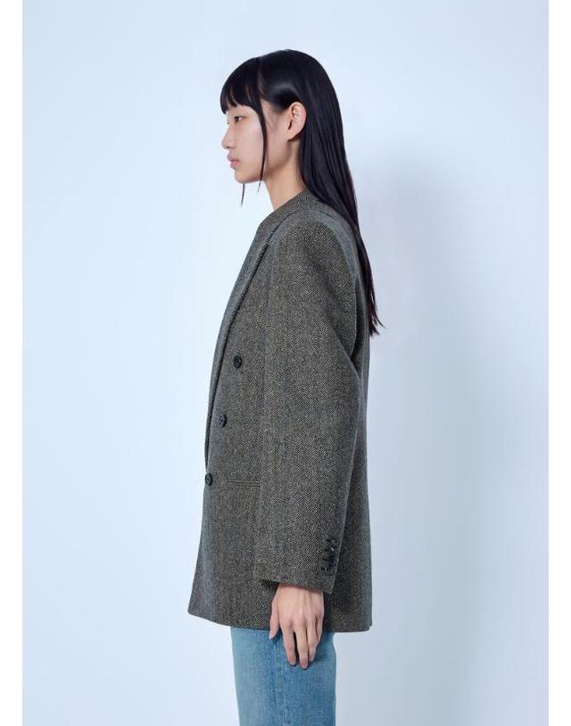 생 로랑 [해외직구] 26 FW 생로랑 여성 Double Breasted Herringbone Blazer sla0265014brn 착용컷