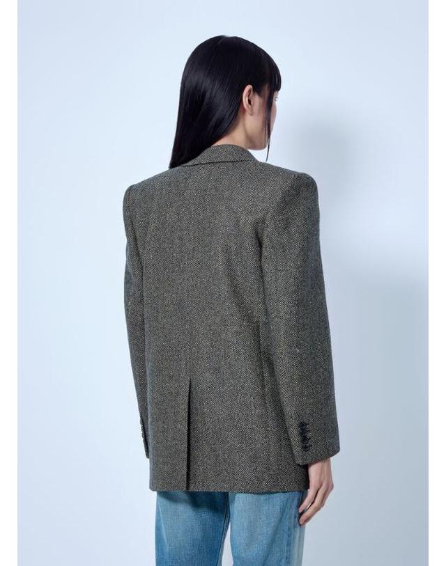 생 로랑 [해외직구] 26 FW 생로랑 여성 Double Breasted Herringbone Blazer sla0265014brn 착용컷