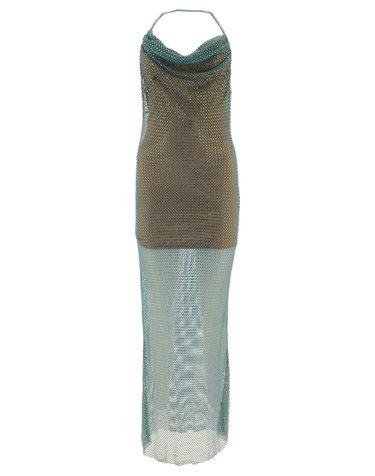 [해외직구] 23SS 셀프 포트레이트 Mint 라인스톤 Fishnet Cowl 드레스 SS23149XGGREEN TP573086863