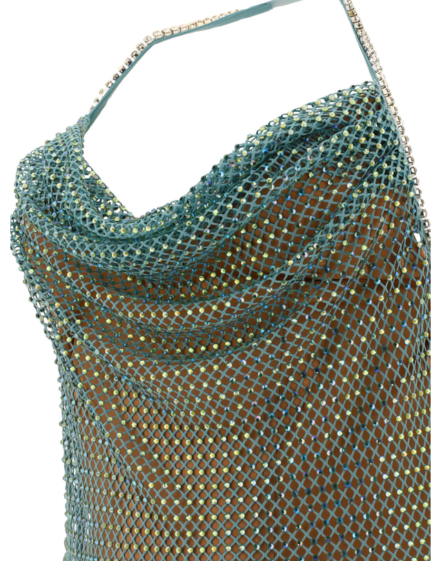셀프포트레이트 셀프 포트레이트 [해외직구] 23SS 셀프 포트레이트 Mint 라인스톤 Fishnet Cowl 드레스 SS23149XGGREEN TP573086863 착용컷