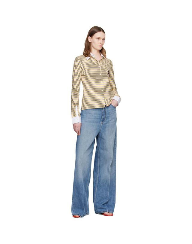스텔라 매카트니 [해외직구] 26 FW Stella McCartney 옐로우 팬시 스트라이프 크레스트 폴로 셔츠 262471F108000 착용컷