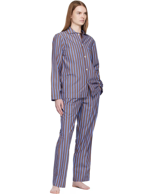 테클라 [해외직구] 테클라 브라운 블루 포플린 파자마 셔츠 PPL LSHIRT 416 TP872131365 착용컷