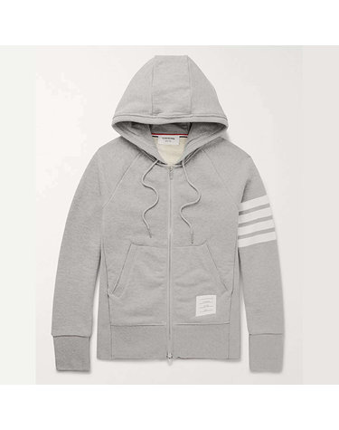 [해외직구] 26 FW 톰브라운 그레이 스트라이프 소프트 루프백 코튼 저지 집업 후드티