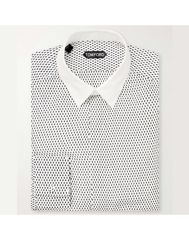 [해외직구] 26 FW 톰 포드 그레이 크리스프 클래식 칼라 프린티드 플루이드 실크 새틴 셔츠