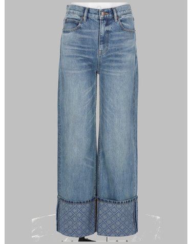 [해외직구] 26FW 토리 버치 블루 데님 with vintage wash  스트레이트 레그, 와이드 프린트 hem  Visible stitching  181708414 TP577876808