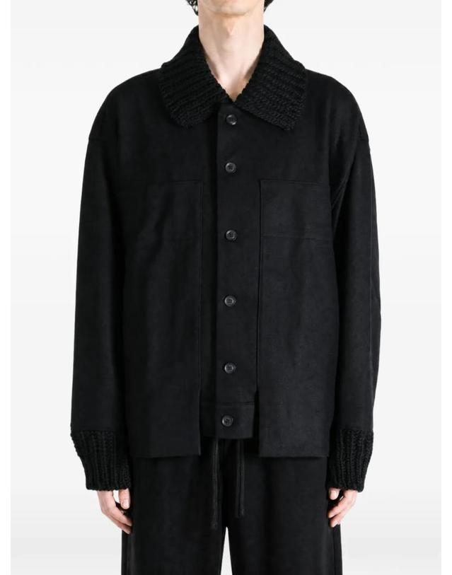 요지 야마모토 [해외직구] 26 FW 요지야마모토 chunky knit trim shirt jacket HWT85175 TP459150920 착용컷