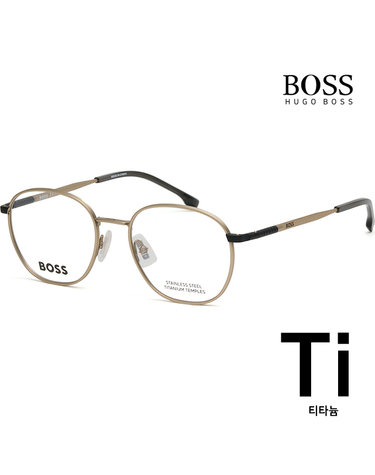 휴고 보스 티타늄 안경테 BOSS1416 0NZ 무광 골드 라운드 명품 스테인리스 스틸