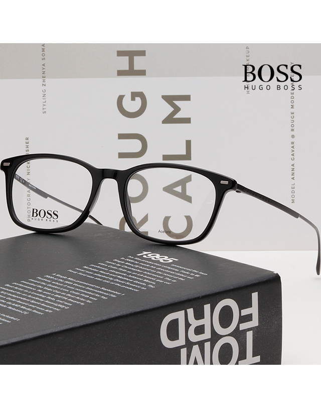 보스 휴고 보스 안경테 BOSS1015 807 가벼운 블랙 뿔테 명품 착용컷