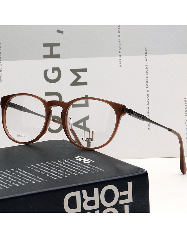 던힐 던힐 안경테 VDH144 08YL 라운드 명품 티타늄 브라운 뿔테 여자 남자 패션 착용컷