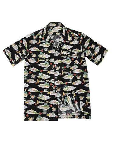 Cotton Seersucker Hawaiian Shirts (Black)