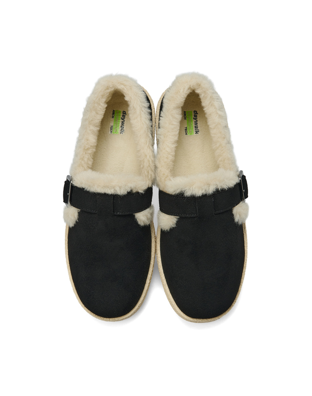 데이워크 데이워크 털내피 발편한 아치쿠션 방한화 여성 신발 플러피 블랙 DW30077-BKS 착용컷