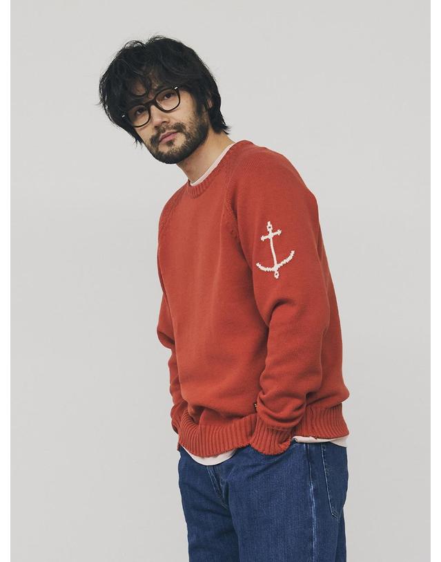 건지울른스 건지울른스 코튼 나그랑 크루넥 스웨터 - 오렌지 착용컷