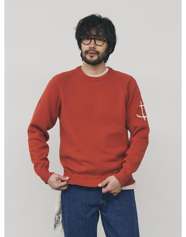 건지울른스 건지울른스 코튼 나그랑 크루넥 스웨터 - 오렌지 착용컷